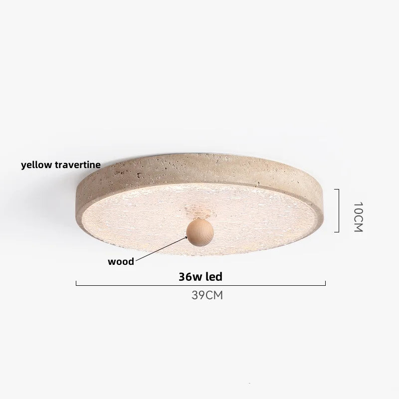 Yellow Travertine Stone LED Ceiling Lamp with Wood Canopy