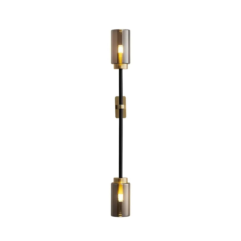 Smokey Gray Glass Linear Brass LED Wall Lights