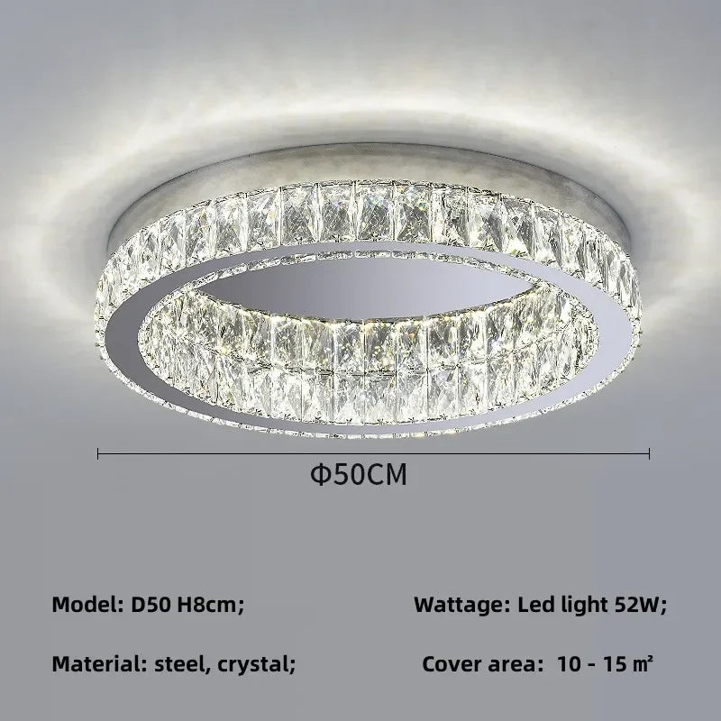 Crystal LED Ceiling Light Chrome Steel Chandelier - Dimmable Round Lamp