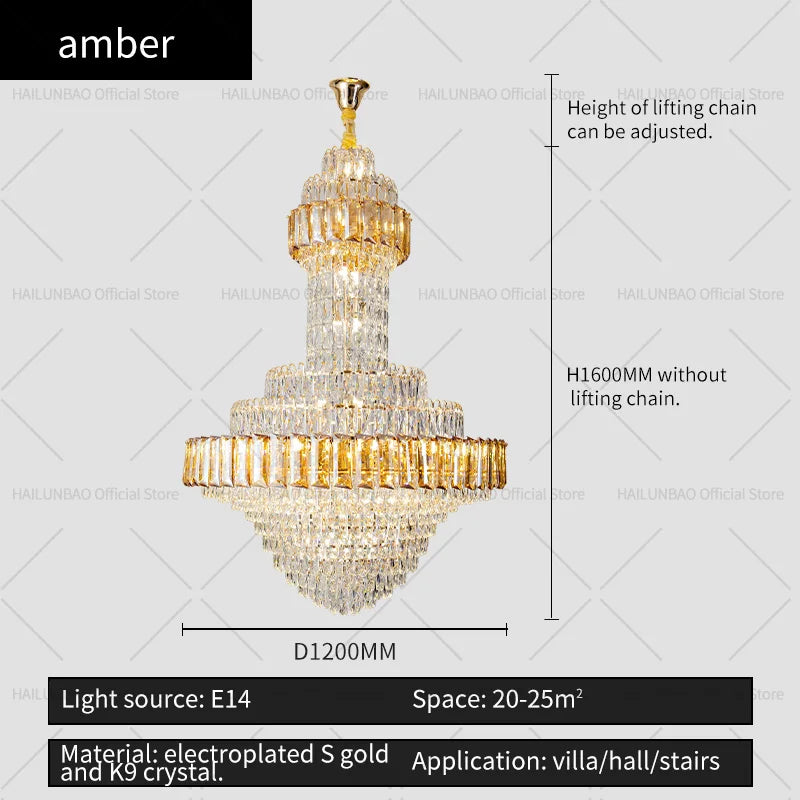 Round Villa Crystal Chandelier Modern Luxury Staircase Light Atmospheric Foyer Dining Room