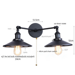 Vintage Gold Industrial Wall Lights with Pull Chain Switch and 2 Heads