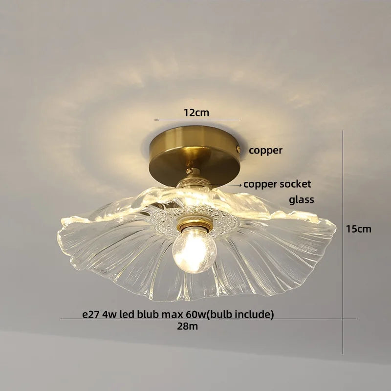 LED Copper Switch Ceiling Lamp Clear Glass Modern Home Decor