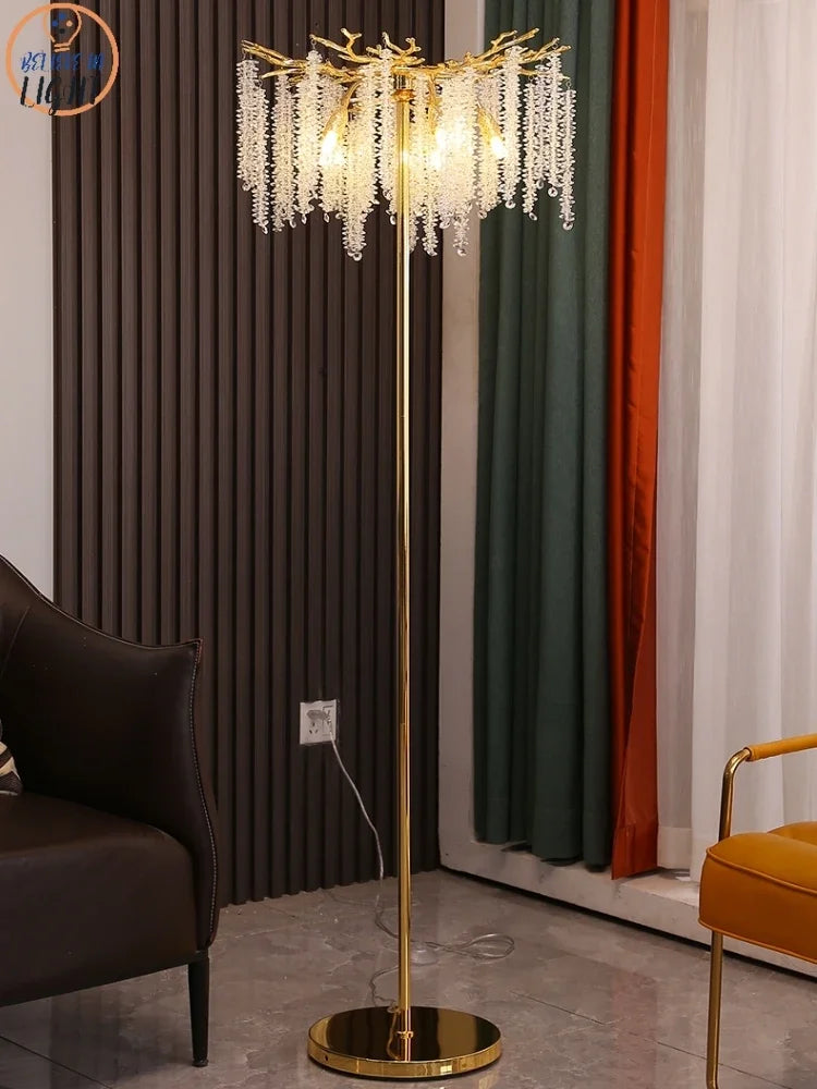 Crystal Gold LED Floor Lamp: Nordic Luxury for Living Room & Bedroom