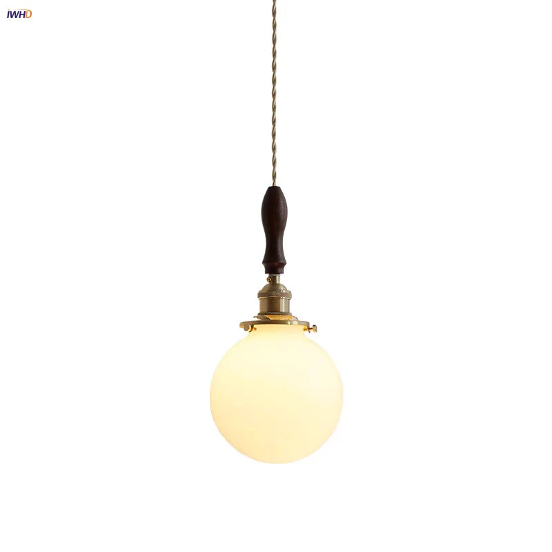 Glabe LED Pendant Lamp Walnut Wood Copper Modern Hanging Light Fixture