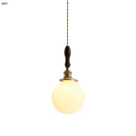 Glabe LED Pendant Lamp Walnut Wood Copper Modern Hanging Light Fixture