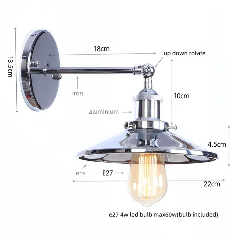 Vintage LED Pull Chain Wall Lights, Industrial Retro Iron Aisle Bedside Lamp