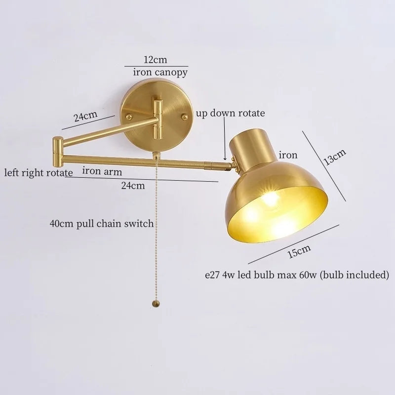 Swing Arm LED Wall Light for Bedroom Kitchen Living Room Mirror Bedside Lamp