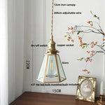 Walnut Wood & Copper Glass Pendant Light Fixture, LED Dining Room Luminaire