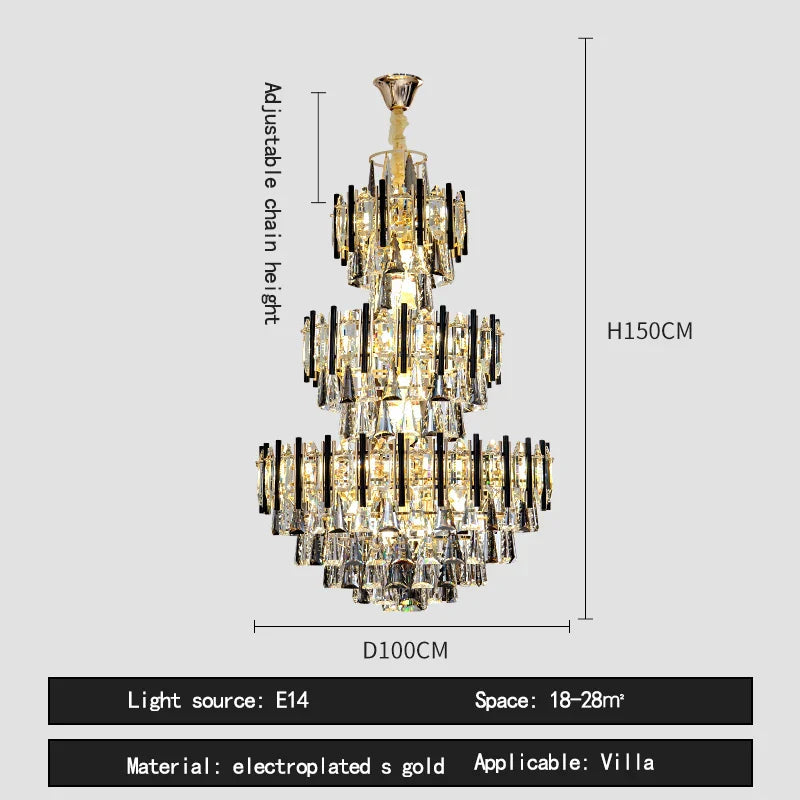 Crystal Loft Chandelier: Modern Luxury Pendant Light for Living Room or Hotel Lobby