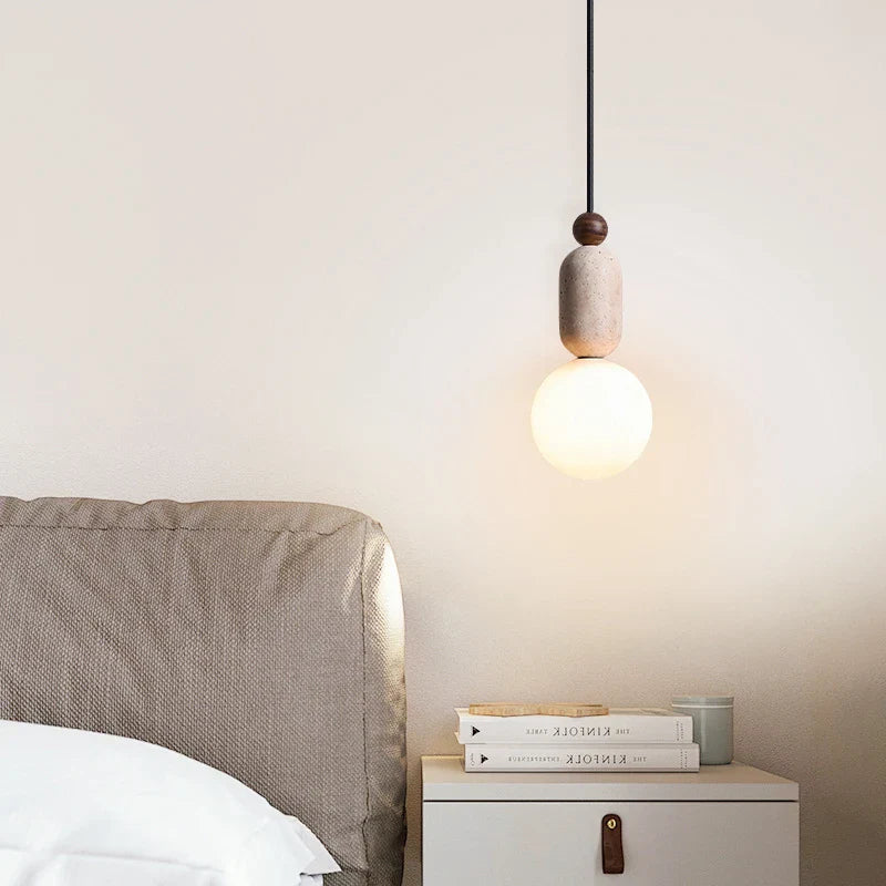 Yellow Travertine Stone Glass LED Pendant Lamp for Children's Room and Living Space