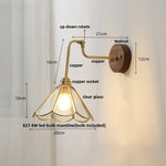 Rotating Copper LED Wall Light with Pull Chain Switch and Walnut Base