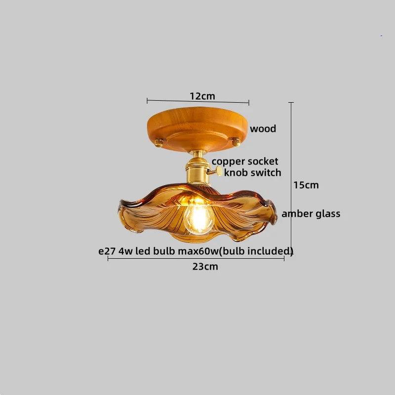 Wood Glass LED Ceiling Lights Modern Luminaria De Teto for Home Décor