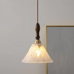 White Glass LED Pendant Light Fixture Walnut Wood Hang Lamp