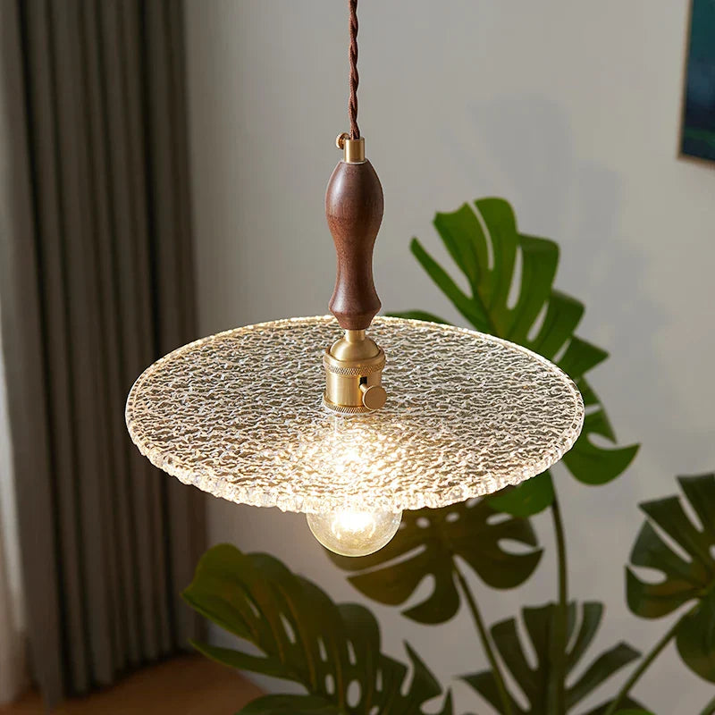 Cullet Glass LED Pendant Lamp with Walnut Copper Design for Living and Dining Room