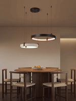Natural Stone Wood Ring LED Chandelier for Dining & Living Room