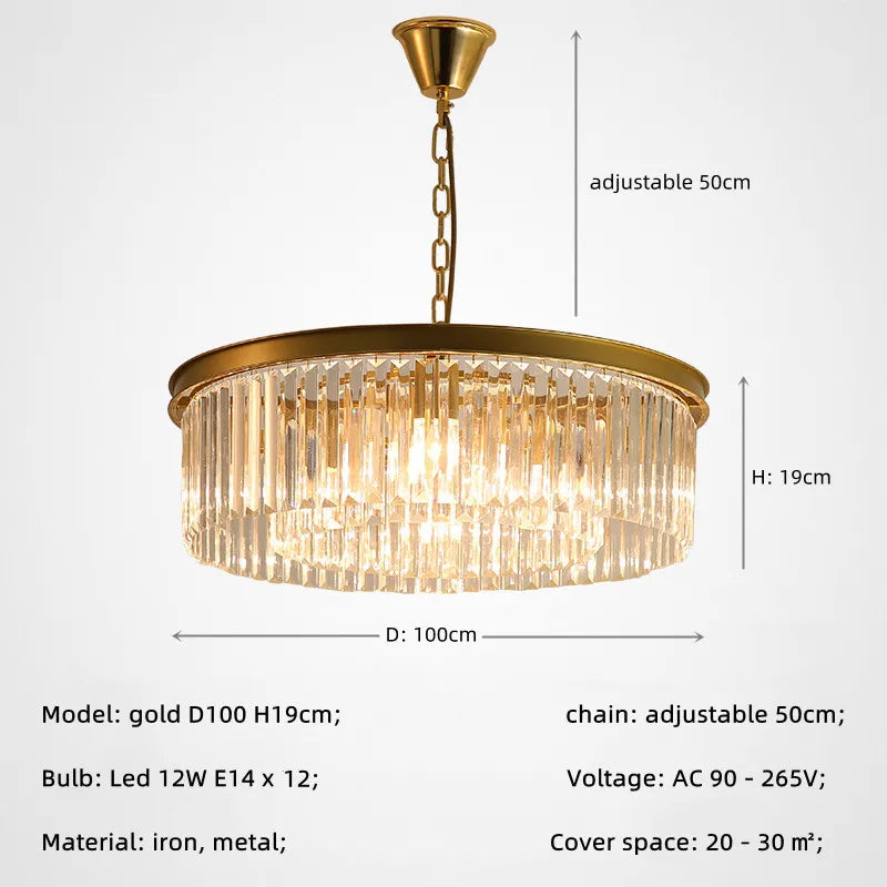 Gold Black Metal Crystal Pendant Lights Chain Hanging LED Suspension Lamp Fixtures