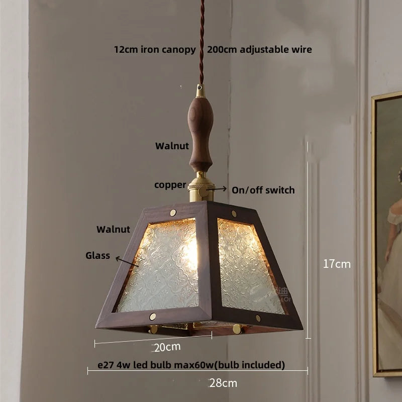 Walnut Wood LED Pendant Lamp 200cm Adjustable Nordic Modern Hanging Light