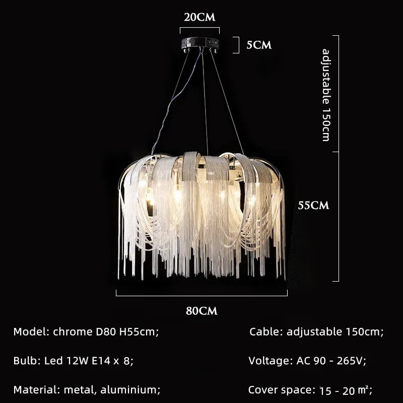 Modern E14 Pendant Lights by Afralia™: Tassel Design, Aluminium Construction, Chrome & Gold Finish