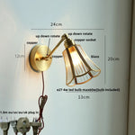 Vintage Brass Clear Glass Wall Lights Up Down Rotate Bedside Lamp