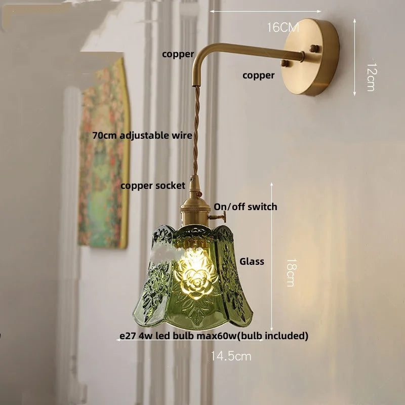Glass Clear LED Wall Light Fixture, Modern Copper Wall Lamp
