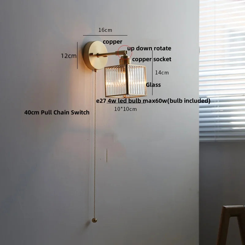 Afralia™ Flower Glass LED Wall Light - Vintage Rotate Copper Bedside Lamp
