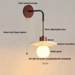 Wood LED Wall Lamp Yellow Travertine Pull Chain Switch Modern Nordic Style