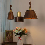 Walnut Wood LED Pendant Light in Copper Japan Style Hanging Lamp