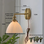 Copper LED Sconce Wall Lamp Pull Chain Switch Nordic Modern Ceramic Mirror Light
