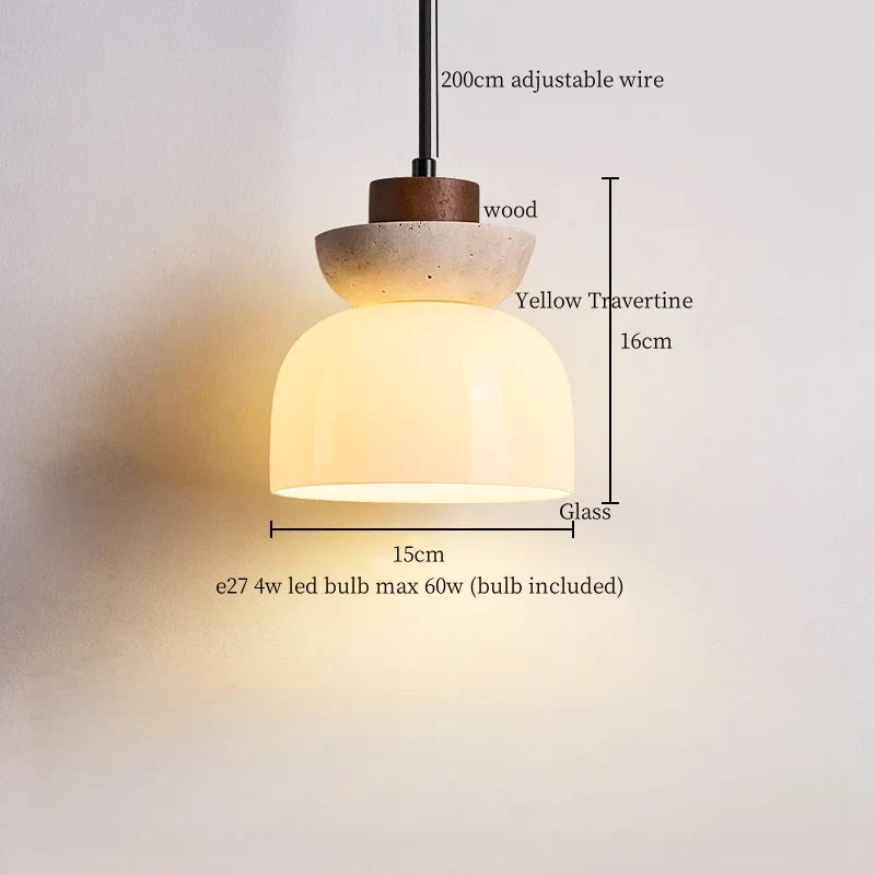 Yellow Travertine Stone LED Pendant Lamp - Vintage Hanging Lighting