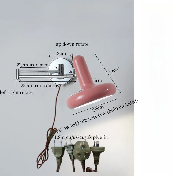 Swing Arm LED Wall Lamp Cream for Living Room Bedside Mirror Light