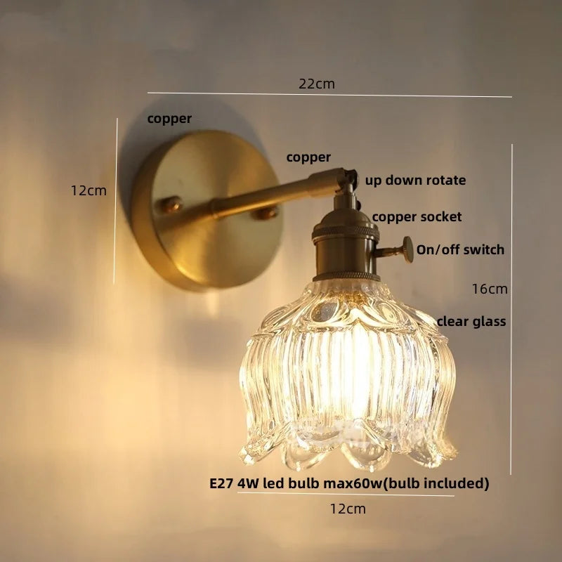 White Flower Glass Wall Lights: Up Down Rotate LED Bedroom Hotel Lamp