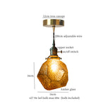 Afralia™ Stone Glass LED Pendant Light Japanese Vintage Copper Hanging Lamps