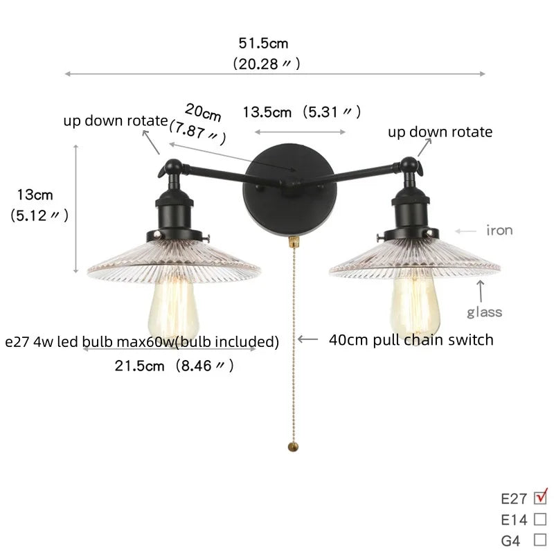 Black LED Wall Sconce 2-Head Lamp for Bedroom Bathroom Mirror