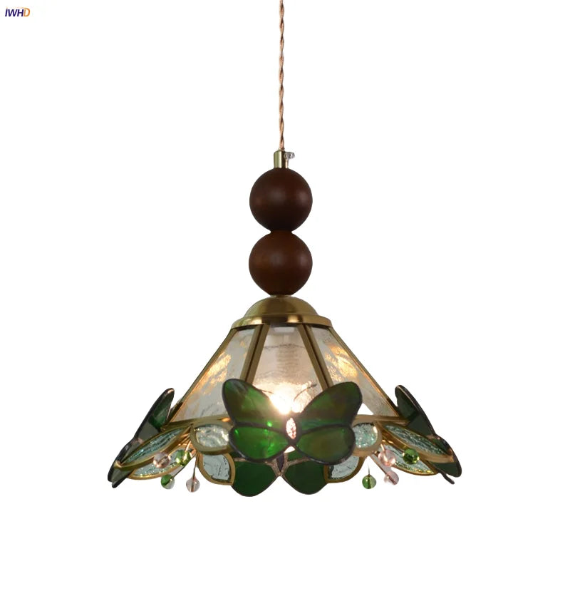 Clear Glass LED Pendant Light Tiffany Butterfly Hanging Lamp