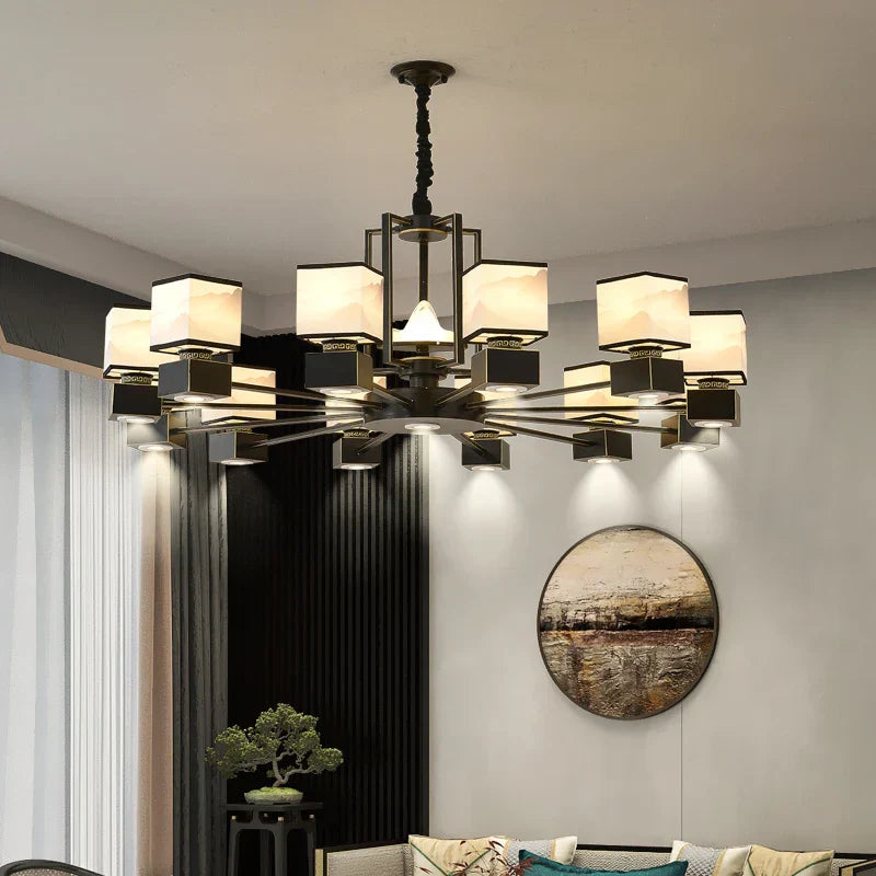 Chinese Zen Marble Chandelier for Living Room, Restaurant, and Bedroom