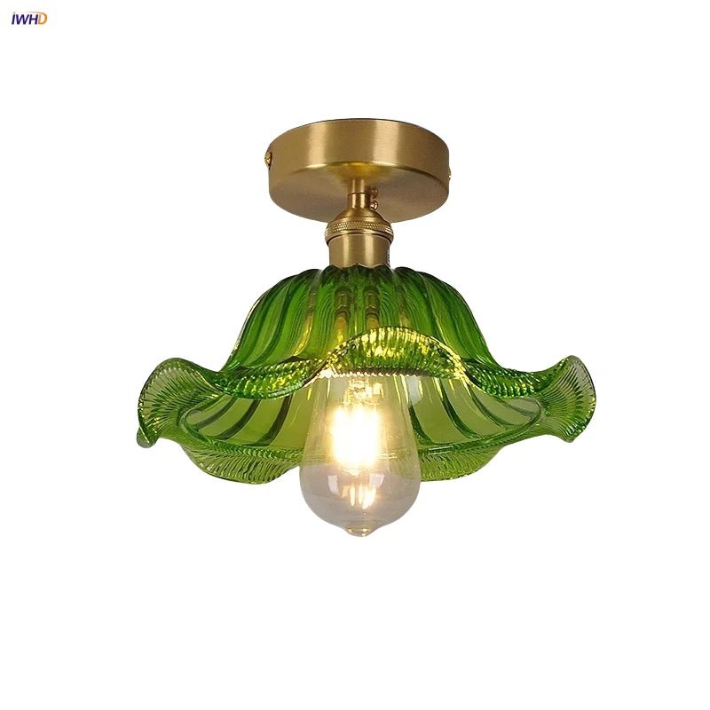 Green Flower Glass LED Ceiling Light Fixture - Nordic Modern Design