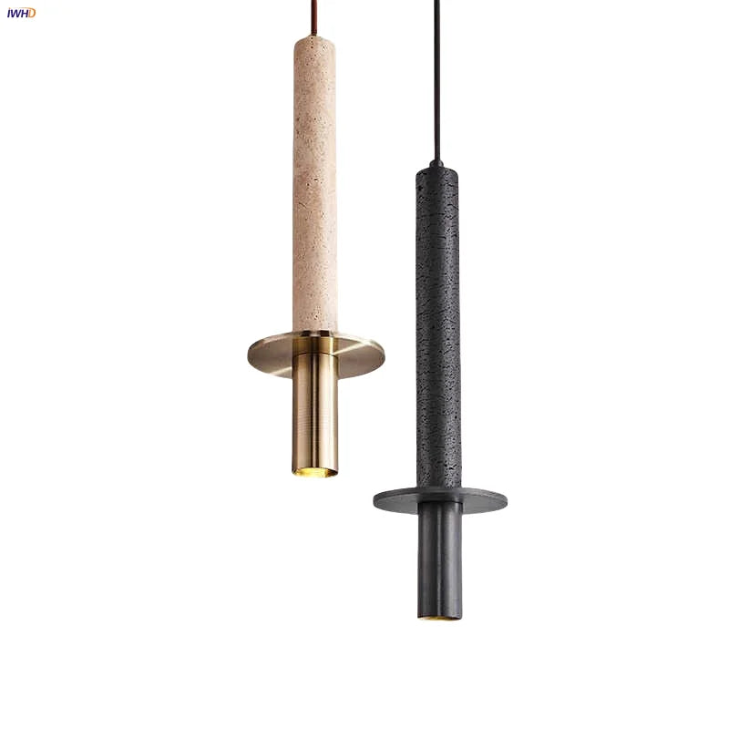 Black Iron LED Pendant Lights Stone Wabi Sabi Hanging Lamp Hallway Decor