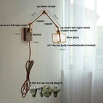 Ash Wood LED Swing Arm Wall Light with Pull Chain Switch & Blue Glass