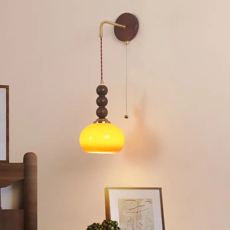 Afralia™ LED Wall Lights Walnut Wood Glass Adjustable Bedside Lamp