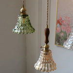 Flower Glass LED Pendant Lamp Walnut Wood Knob Switch Copper Socket