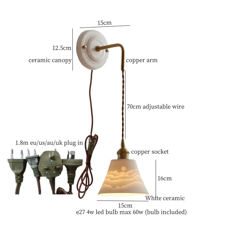 Afralia™ Adjustable LED Wall Sconce Lamp Stripe Ceramic Copper Mirror Bedside