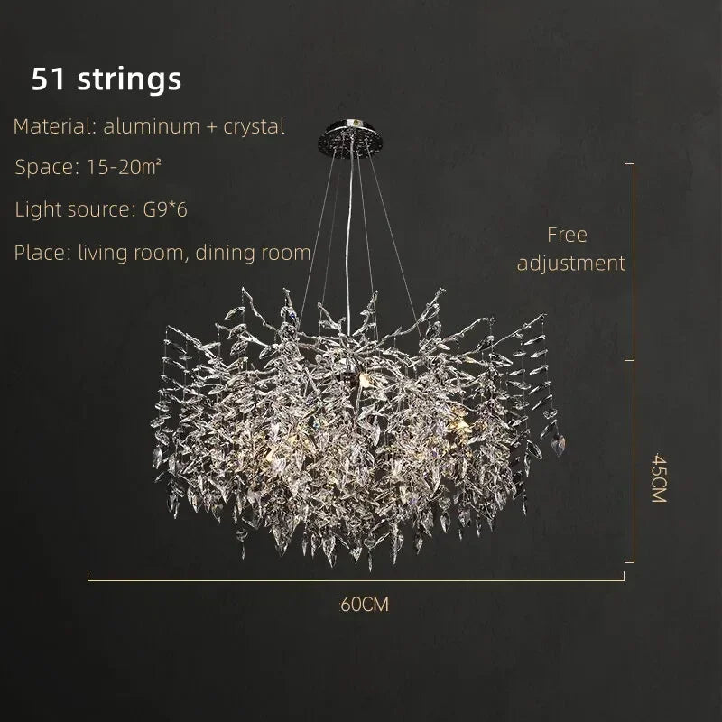 Luxury Crystal Chrome Chandelier Silver Gold LED Tree Branch Chandelier for Living Dining Room