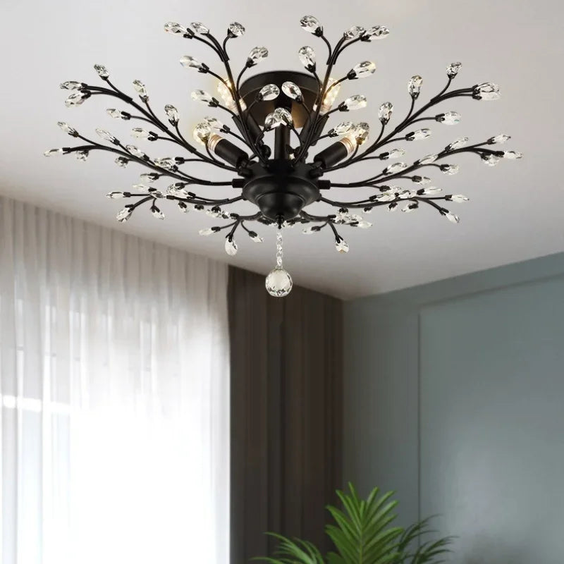 Crystal Tree Chandelier Ceiling Light for Bedroom with LED E14 Bulbs