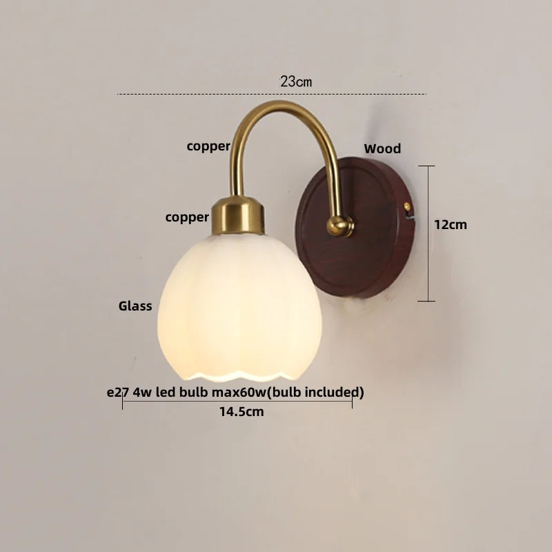 Glass LED Wall Sconce with Pull Chain Switch for Hallway, Bedroom, and Foyer
