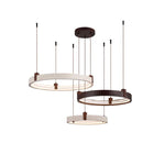 Natural Stone Wood Ring LED Chandelier for Dining & Living Room