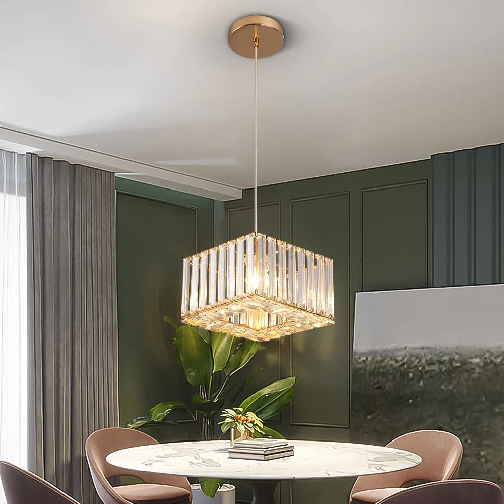 Mini Gold/Black Crystal Pendant Light: Modern Luxury Ceiling Hanging Lamp for Dining Room