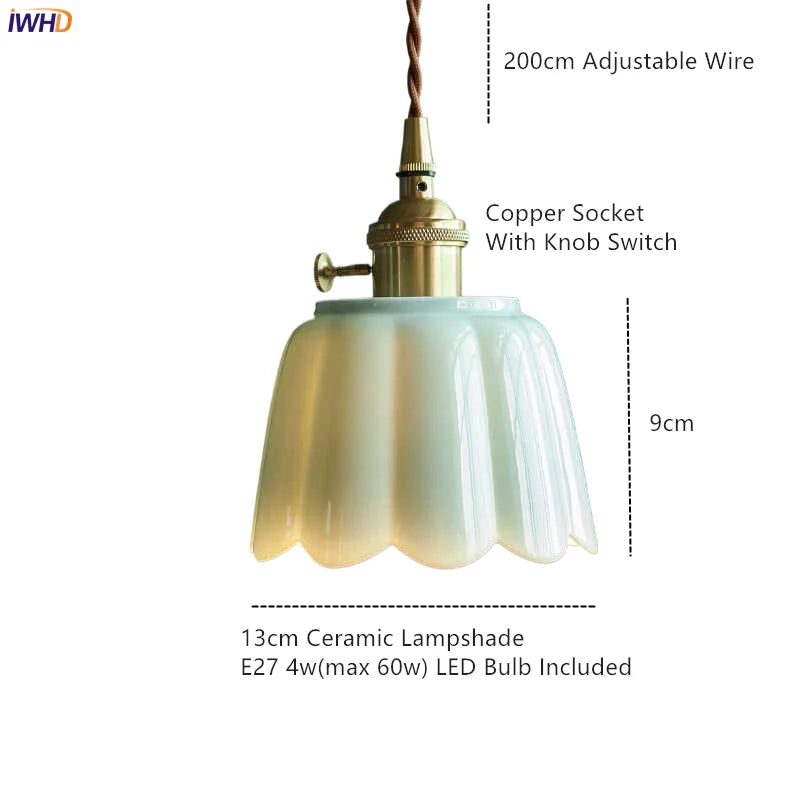 Ceramic Flower LED Pendant Light, Nordic Style, E27, Home Decor Lighting