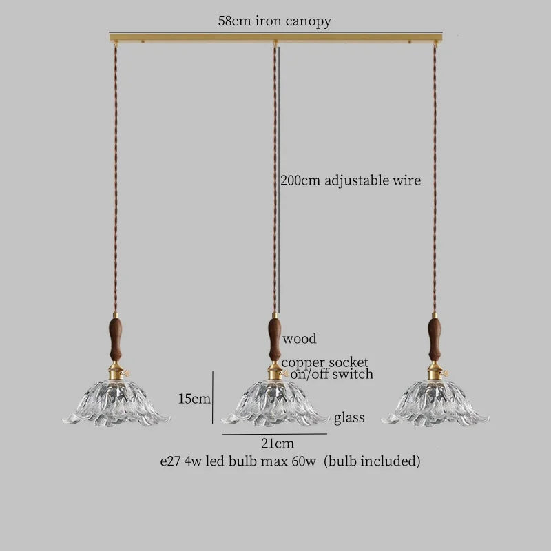 Glass LED Pendant Lamp Petal Lampshade for Bedroom Living Dining Room