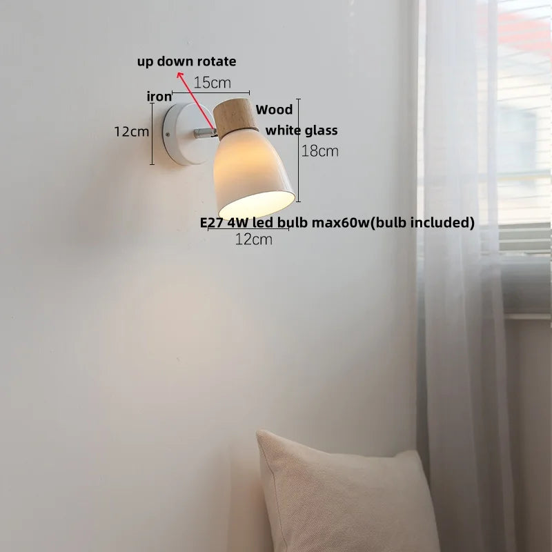 Ceramic Wood Wall Light Fixture, Modern Nordic LED Sconce Bedside Lamp