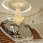 Gold Round Chandelier Dimmable LED Stair Lights Luxury Suspension Lamp